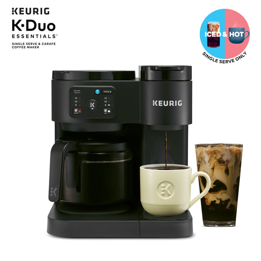 K-Duo Essentials, Hot & Iced Single-Serve K-Cup Pod Coffee Maker & Carafe, Black