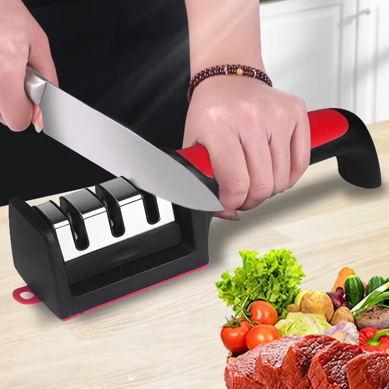 3/4-Segment Kitchen Knife Sharpener Household Multi-Functional Hand-Held 3/4-Purpose Black Sharpening Stone Sharp Knife Tools