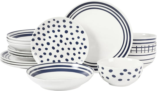 Seaboard Decorated White and Blue Porcelain Plates and Bowls Dinnerware Set