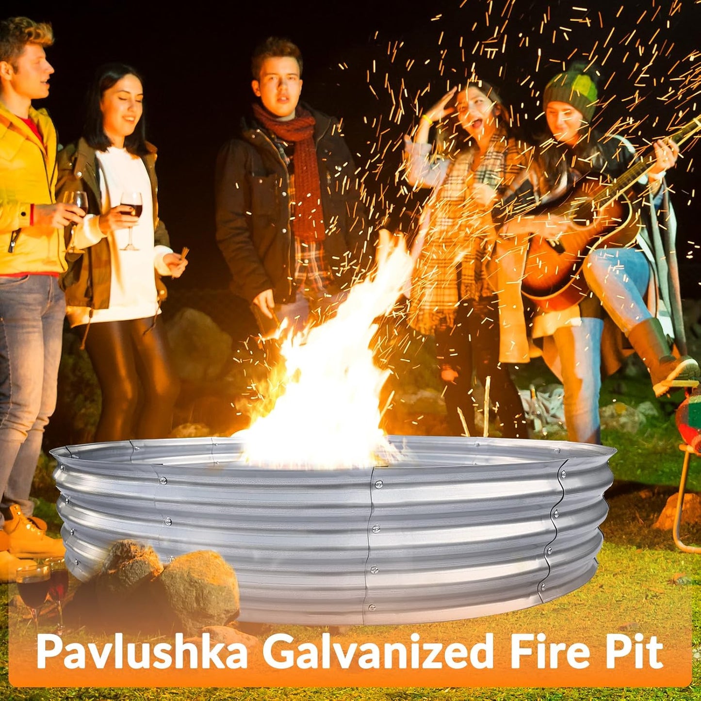 Galvanized Fire Pit Ring Outdoor round Heavy Duty Steel 60 Inch Large Fire Ring for Backyard, Camping, Gardening, Bonfire, Beach, 5FT Sliver