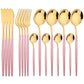 16Pcs Mirror Gold Dinnerware Set Stainless Steel Cutlery Set Fork Knife Coffee Spoon Tableware Silverware Kitchen Flatware Set