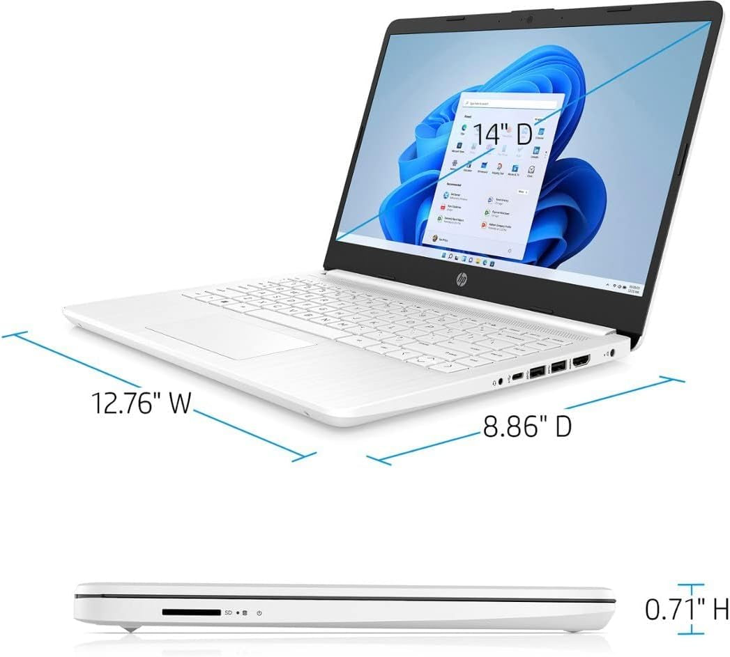 Portable Laptop, Student and Business, 14" HD Display, Intel Quad-Core N4120, 16GB DDR4 RAM, 64GB Emmc, 1 Year Office 365, Webcam, SD Card Reader, HDMI, Wi-Fi, Windows 11 Home, White, KKE Mousepad