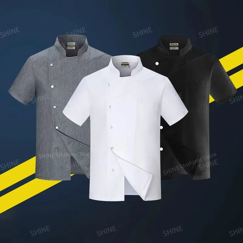 Men Black Chef Coat Women Long Sleeve Apron Chef Jacket for Summer Head Chef Uniform Restaurant Hotel Kitchen Cooking Clothes