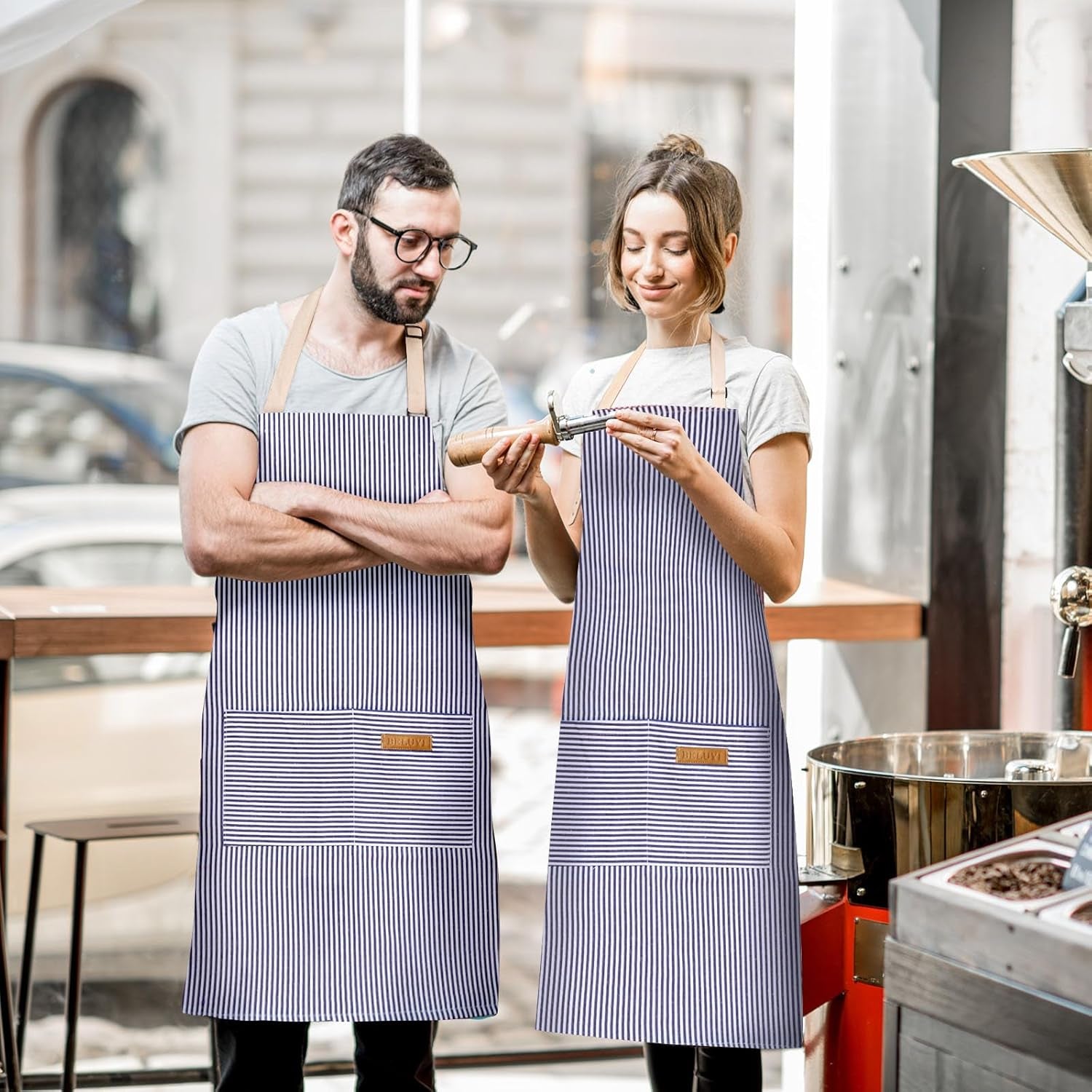 2 Pack Adjustable Bib Apron with 2 Pockets Chef Cooking Kitchen Restaurant Aprons for Women Men