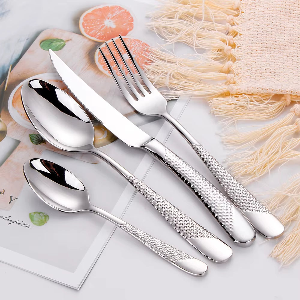 8/12/16/20/24Pcs Gold Plated Cutlery Set Kitchen Utensils Stainless Steel Western Tableware Sliver Fork Spoon Dishwasher Safe