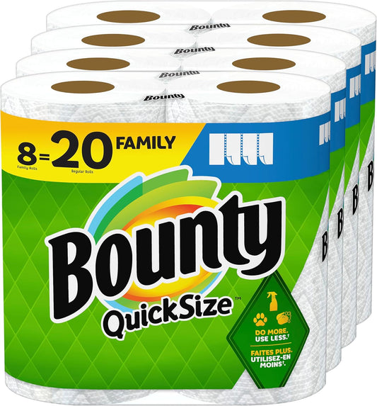 Quick Size Paper Towels, White, 8 Family Rolls = 20 Regular Rolls