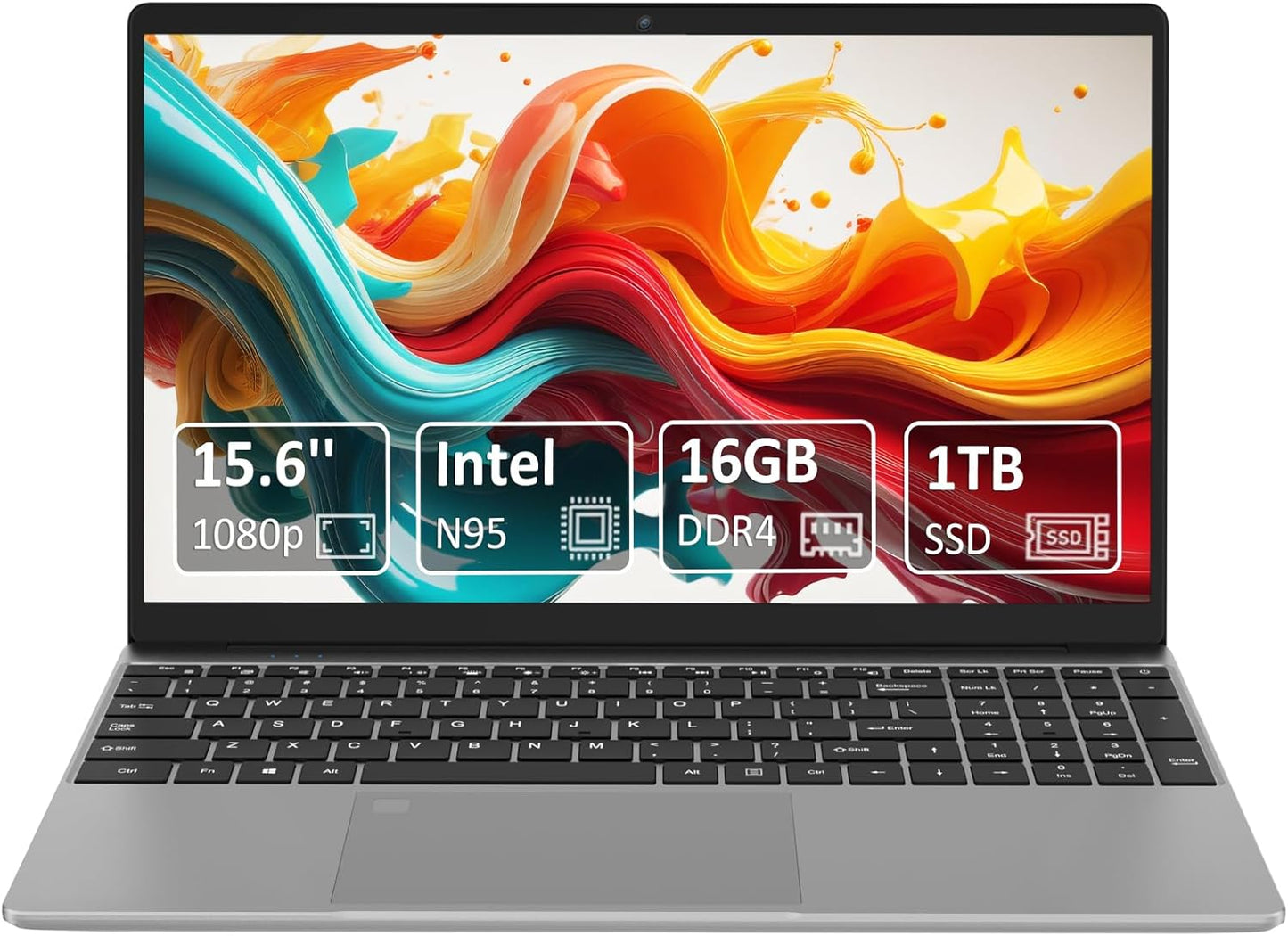 15.6 Inch Laptop,Gaming Laptop with Backlit Keyboard,1920*1080 FHD Eye Protection,16Gb DDR4 1TB Ssd,Quad-Core Intel N95 Cpu(Up to 3.4Ghz),44Wh Battery,2.4/5G Wifi,Bt 4.2,Webcam,Usb 3.0 (Silver)