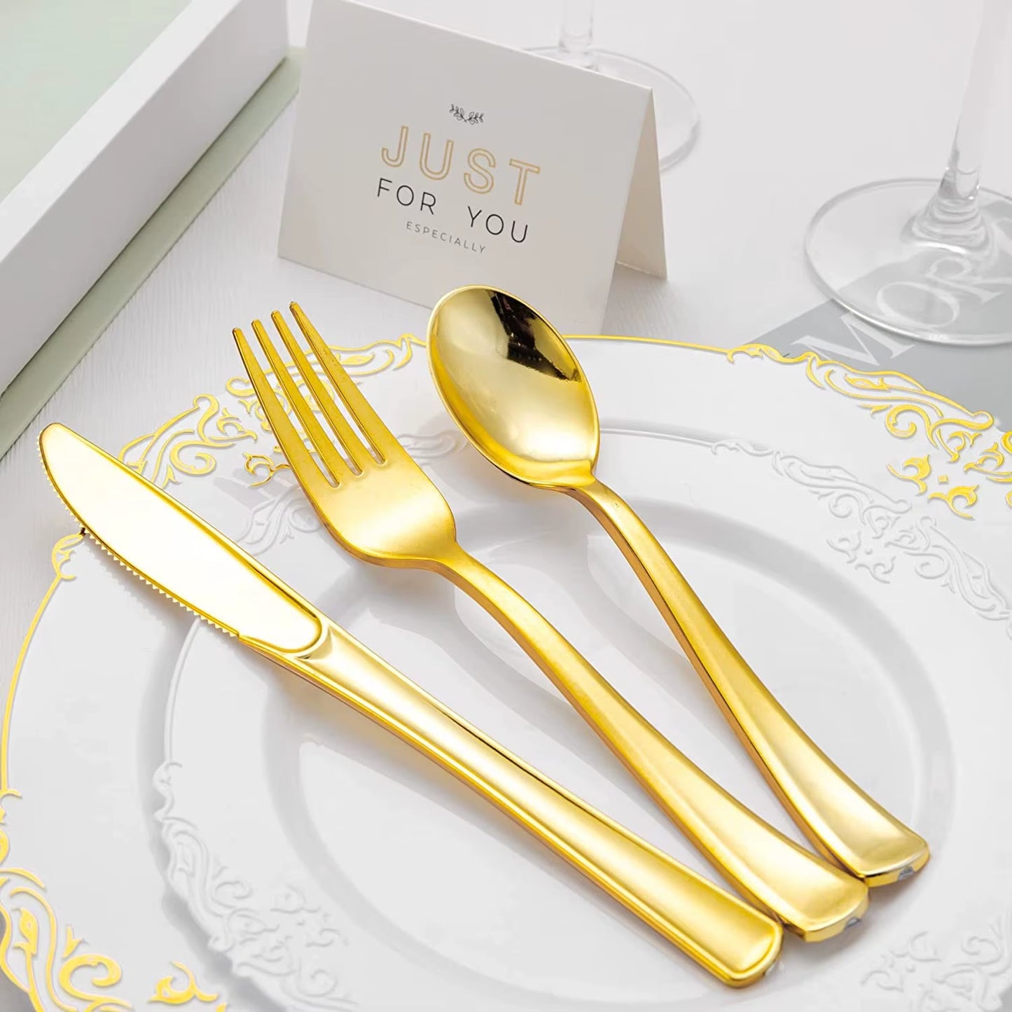 75 Pieces Gold Plastic Silverware- Party Flatware Set-Heavyweight Plastic Cutlery- Includes 25 Forks, 25 Spoons, 25 Knives