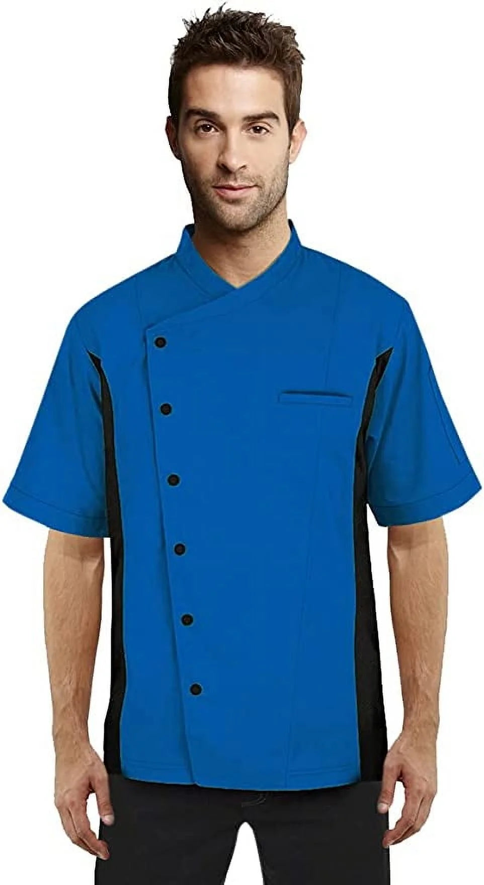 Short Sleeves Side Mesh Vented Chef Coat Jacket Uniform Unisex for Food Service, Caterers, Bakers and Culinary Professional (Royal Blue, Small)