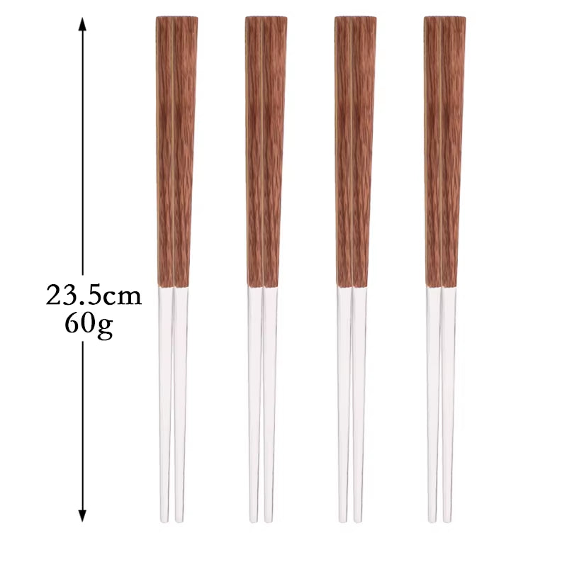 4/12/16Pcs Silver Cutlery Set Chopsticks Knife Fork Spoon Imitation Wooden Handle Korean Dinnerware Set Luxury Tableware Set