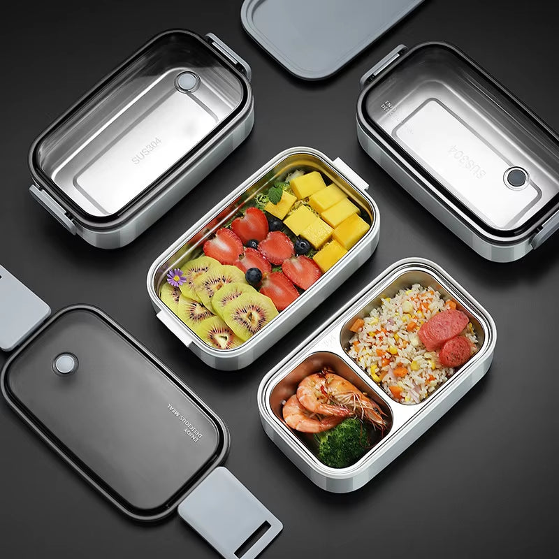 304 Stainless Steel Lunch Box for Adults Kids School Office 1/2 Layers Microwavable Portable Grids Bento Food Storage Containers