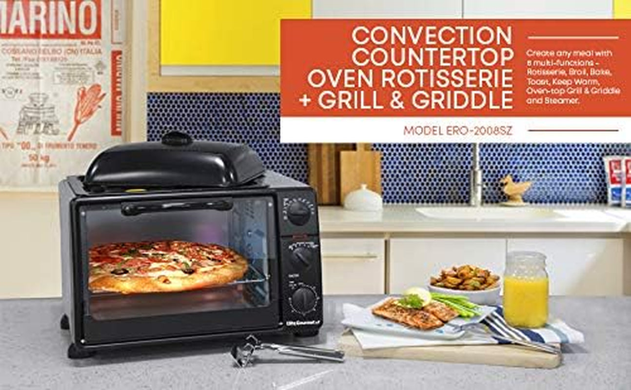 Counter Top Toaster Oven Rotisserie, Bake, Grill, Broil, Roast, Toast, Keep Warm and Steam, 23L, Black