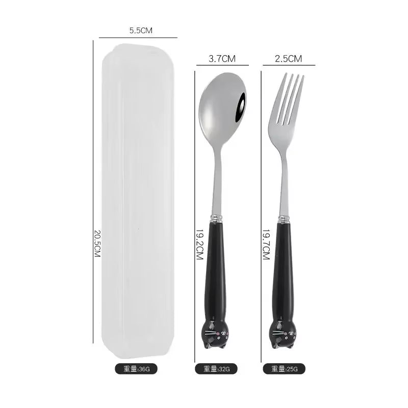 Portable Cartoon Tableware with Case Kitchen Utensils Reusable Flatware Silverware Include Fork Spoon for Children