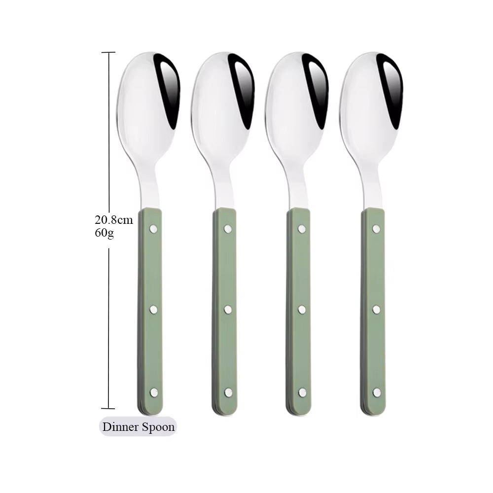 4/16Pcs Acrylic Handle Knife Fork Set Stainless Steels Dinner Cutlery Set Green Silver Western Dinnerware Home Kitchen Flatware