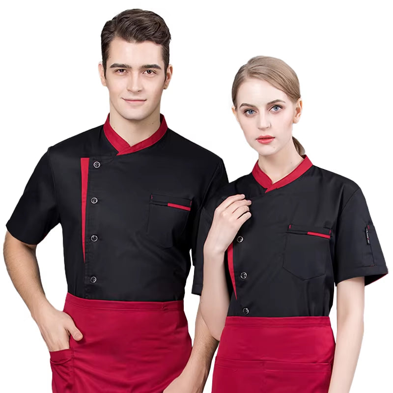 Summer Chef Uniform Kitchen Hotel Cafe Cooking Work Clothes Short Sleeve Shirt Catering Cook Jacket Tops for Man Women