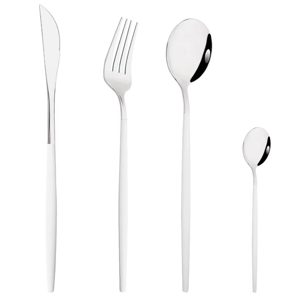 Pink Silver Stainless Steel Dinnerware Set Fork Knife Soup Ice Spoon Cutlery Set Western Flatware Kitchen Silverware Set