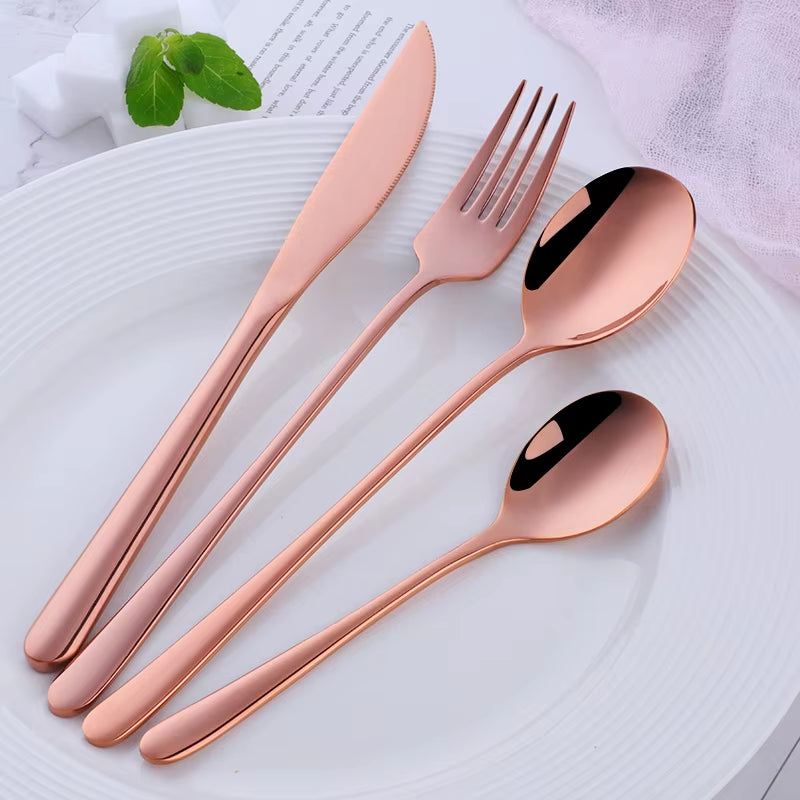 4Pcs Luxury 304 Stainless Steel Tableware Set Silverware Fork Spoon Knife Travel Cutlery Set Gold Portable Camping Flatware Set