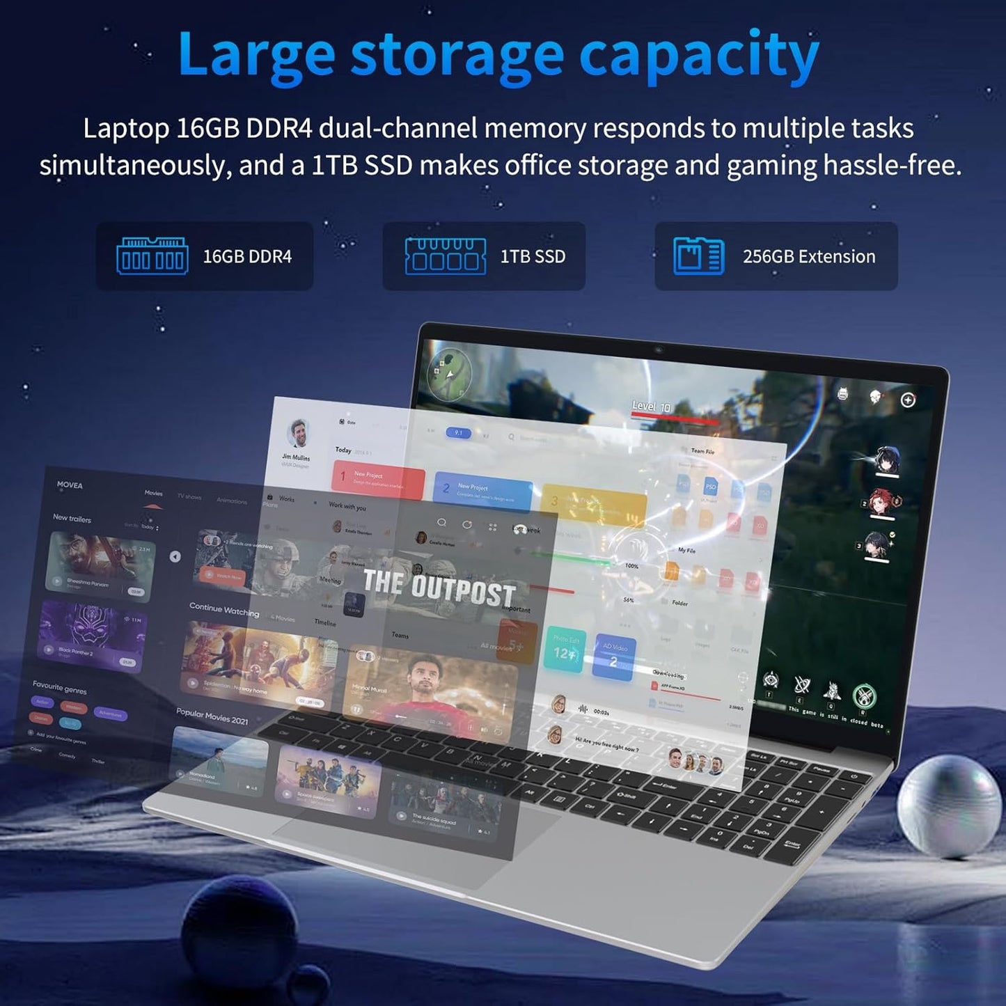 15.6 Inch Laptop,Gaming Laptop with Backlit Keyboard,1920*1080 FHD Eye Protection,16Gb DDR4 1TB Ssd,Quad-Core Intel N95 Cpu(Up to 3.4Ghz),44Wh Battery,2.4/5G Wifi,Bt 4.2,Webcam,Usb 3.0 (Silver)