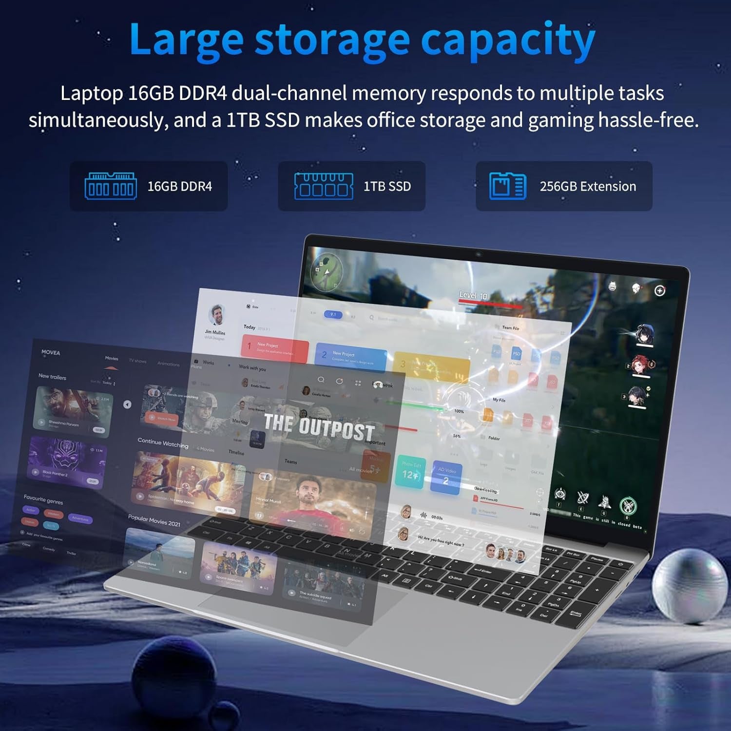 15.6 Inch Laptop,Gaming Laptop with Backlit Keyboard,1920*1080 FHD Eye Protection,16Gb DDR4 1TB Ssd,Quad-Core Intel N95 Cpu(Up to 3.4Ghz),44Wh Battery,2.4/5G Wifi,Bt 4.2,Webcam,Usb 3.0 (Silver)