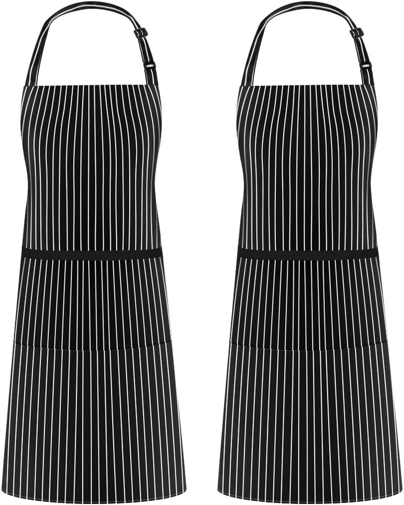 2 Pack Adjustable Bib Apron Waterdrop Resistant with 2 Pockets Cooking Kitchen Aprons for Women Men Chef, Black