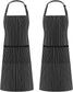 2 Pack Adjustable Bib Apron Waterdrop Resistant with 2 Pockets Cooking Kitchen Aprons for Women Men Chef, Black