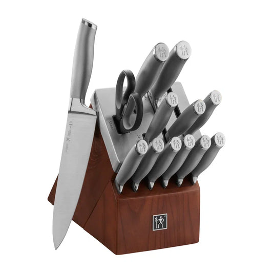 Modernist 14-Piece Self-Sharpening Knife Set with Block, Chef Knife, Paring Knife, Bread Knife, Steak Knife, Stainless Steel