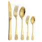 5Pcs Cutlery Set Stainless Steel Tableware Carving Golden Dinnerware Set Knife Fork Spoon Silverware Flatware Kitchen Untensils