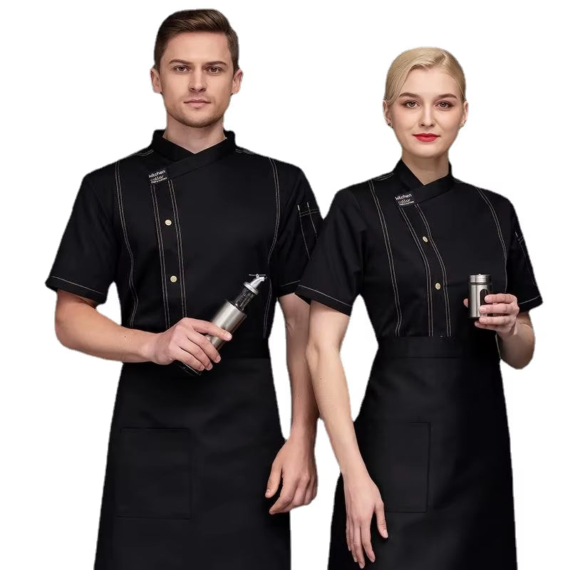 Chef Jacket Men Short Sleeve Kitchen Cook Shirts Unisex Restaurant Bakery Waiter Uniform