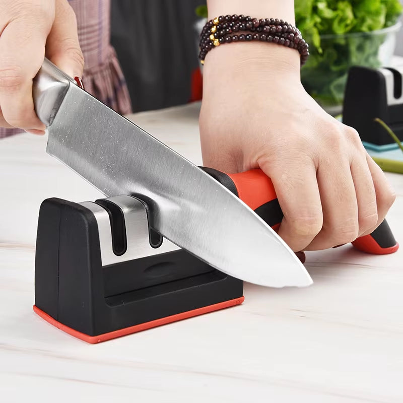 Kitchen 3-Segment Knife Sharpener Household Multi-Functional Hand-Held Three-Purpose Black Sharpening Stone