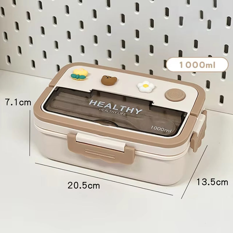 Simple Cute Portable Lunch Box with Compartment for Girls School Kids Plastic Picnic Bento Box Microwave Food Storage Containers