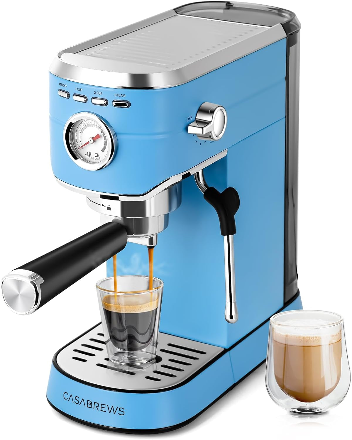 Espresso Machine 20 Bar, Professional Espresso Maker with Milk Frother Steam Wand, Compact Espresso Coffee Machine with 34Oz Removable Water Tank for Cappuccino, Latte, Silver