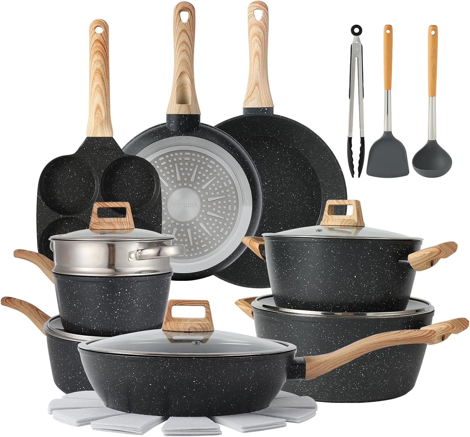 16PCS Pots and Pans Set Non Stick Cookware Set Nonstick with Cooking Set (White, 16Pieces)