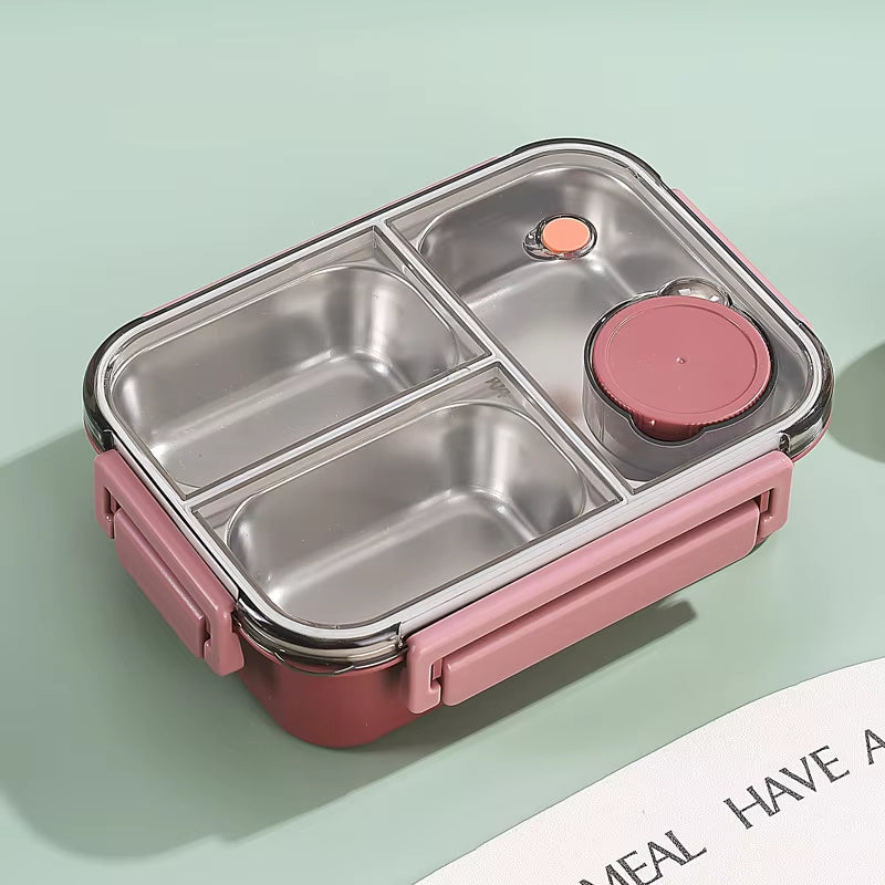 304 Stainless Steel Lunch Box with Tableware for Adults Kids Leakproof Lunch Container Portable Grids Bento Box Food Containers