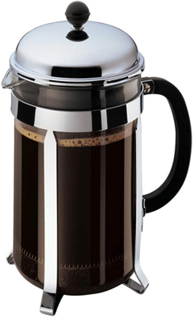 34Oz Chambord French Press Coffee Maker, High-Heat Borosilicate Glass, Polished Stainless Steel – Made in Portugal