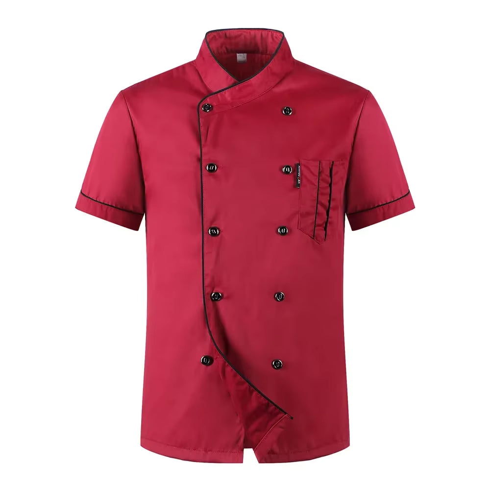 Chefs Uniform Short Sleeve Summer Set Restaurant Hotel Kitchen Workwear Men and Women Youth Breathable Thin Jacket + Hat + Apron