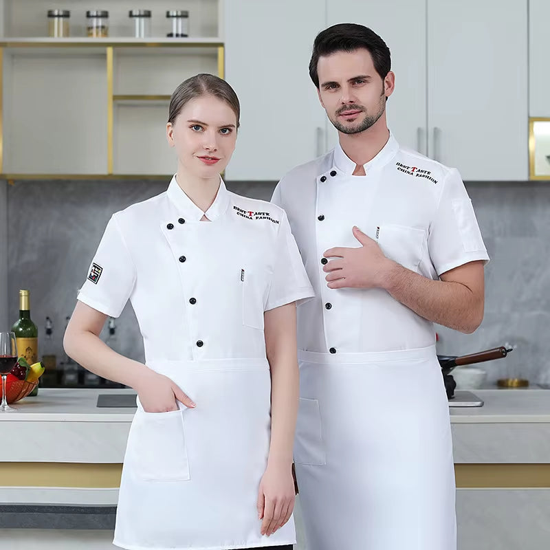 Chef Uniform Shirt Short Sleeve Cook Jacket Unisex Restaurant Kitchen Waiter Top