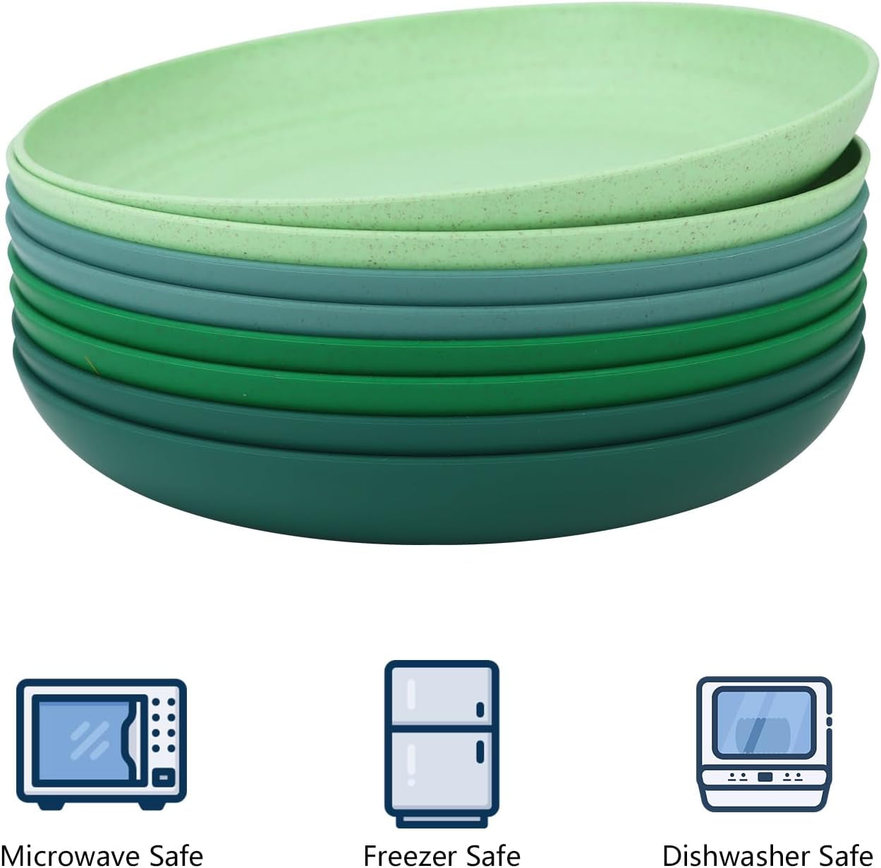 Dessert Plates Salad Plates Set of 8-10 Inch Wheat Straw Plates Unbreakable Plates for Kitchen Reusable Plastic Plates (Green Series)