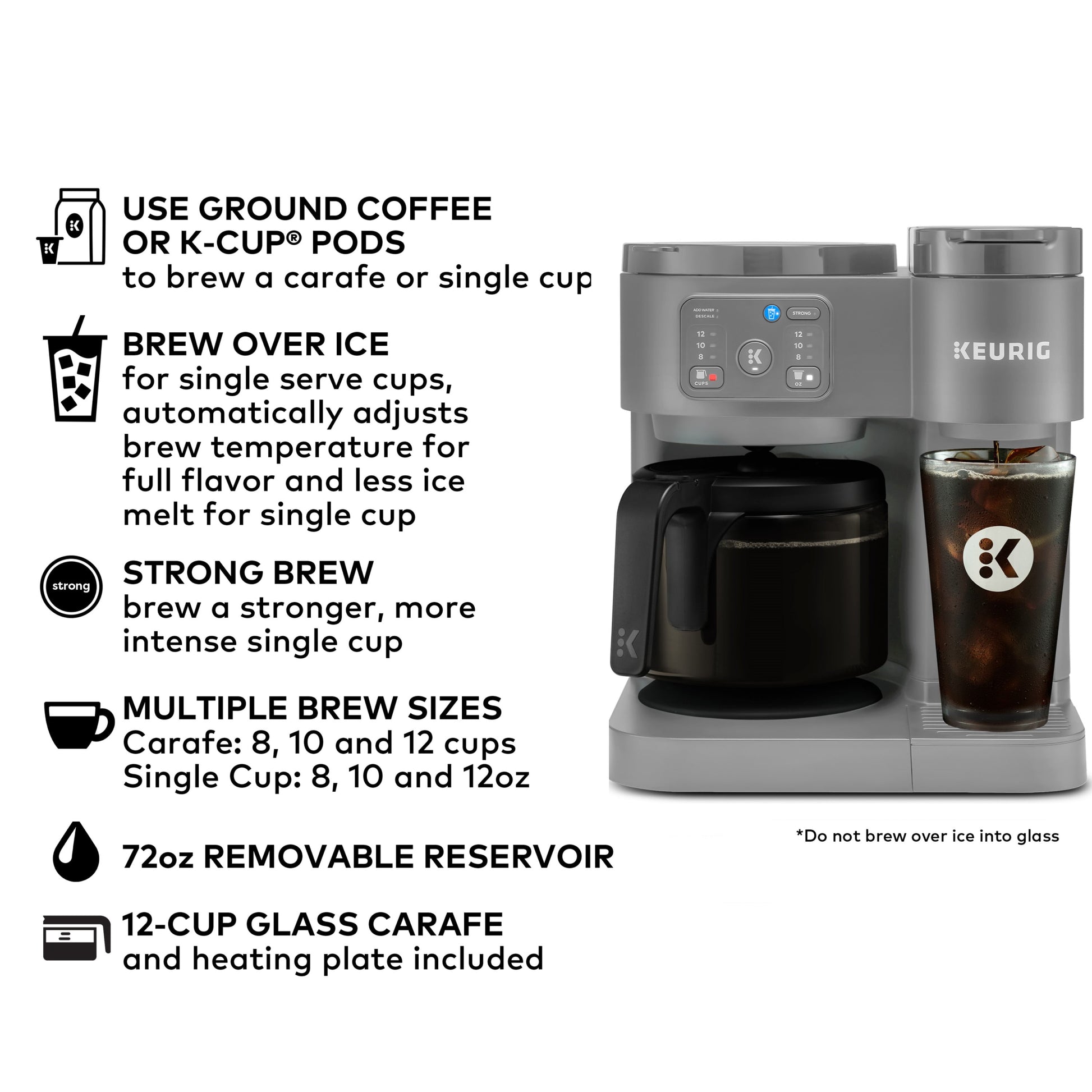 K-Duo Essentials, Hot & Iced Single-Serve K-Cup Pod Coffee Maker & Carafe, Moonlight Grey