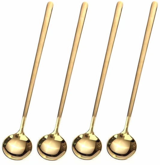 4 PCS 6.7 Inches Coffee Spoons, Stirring Spoons, Tea Spoons Long Handle, Gold Teaspoons, Gold Spoons, Ice Tea Spoons, Long Spoons for Stirring, Gold Espresso Spoons Stainless Steel