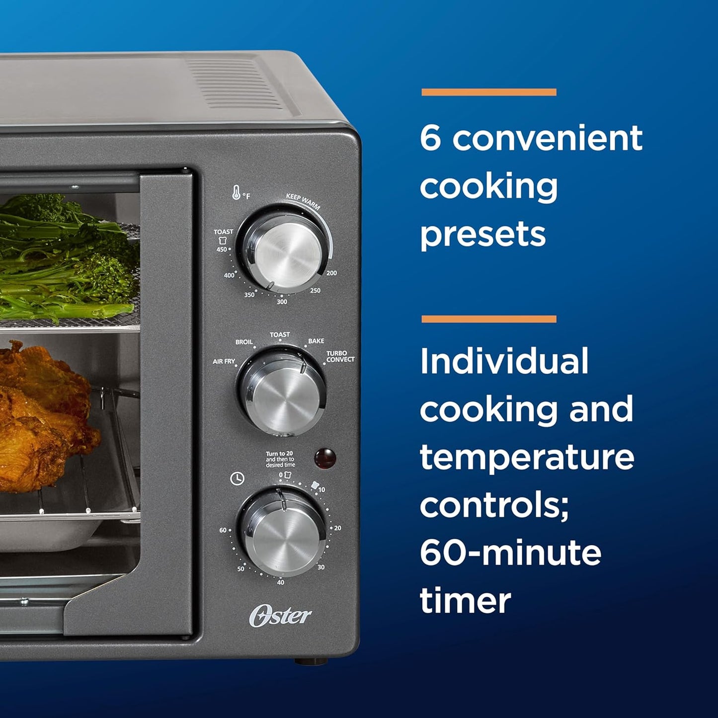 Extra-Large French Door Air Fryer Countertop Oven, Stainless Steel, 60-Min Timer, 6 Cooking Functions, Versatile Accessories, Reduces Energy and Cooking Time