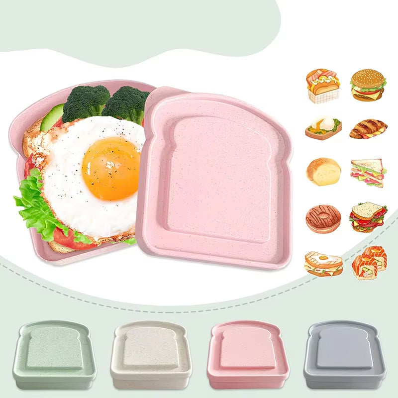 Sandwich Containers Lunch Box Toast Storage Box with Lid Portable Food Storage Case Reusable Microwave Lunch Box Sandwich Case