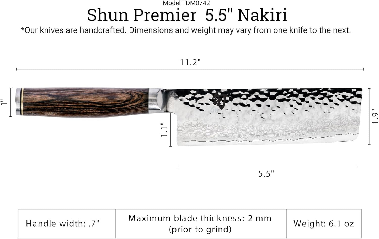 Premier 5.5" Nakiri Knife, Handcrafted Japanese Vegetable Knife, VG-MAX Core with Damascus Stainless Steel Cladding, Pakkawood Handle, Slicing Knife for Professional and Home Chefs