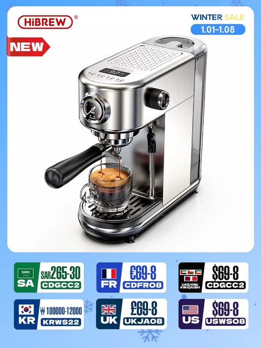 20Bar Semi Automatic Espresso Coffee Machine Temperature Adjustable Cold/Hot Super Slim Coffee Maker Cappuccino H10B