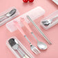 Portable Cartoon Tableware with Case Kitchen Utensils Reusable Flatware Silverware Include Fork Spoon for Children