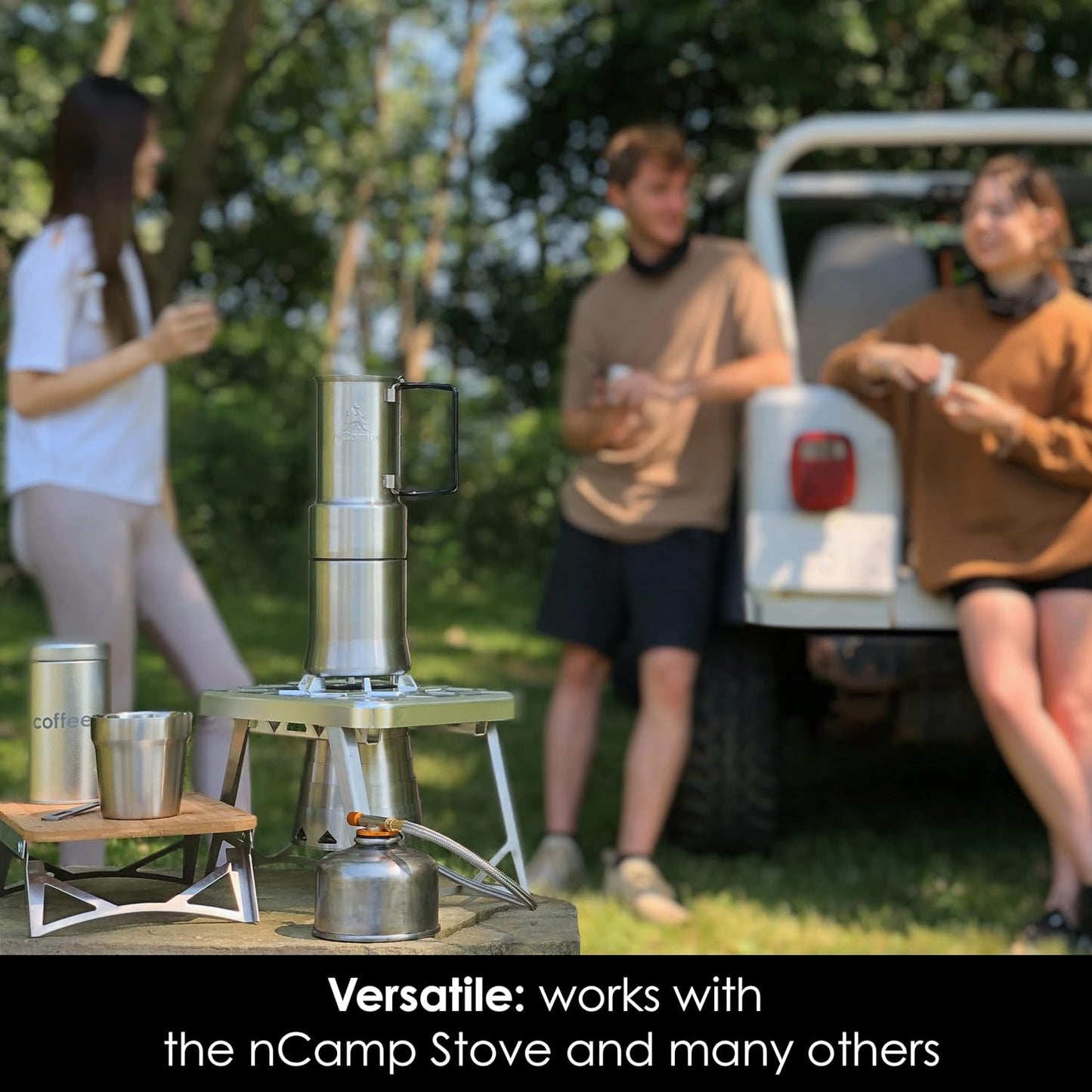 - Café, Portable Coffee Maker, Portable Espresso Machine, Compact Camping Coffee Maker, Stainless Steel Travel Coffee Maker with Camping Coffee Cup, Reusable, 12 Oz