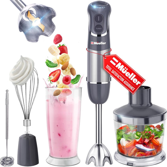 Multistick 800W 4-In-1 Immersion Blender Handheld, 12 Speed Hand Mixer - Turbo Boost, Heaviest Duty Copper Motor, Titanium Blades Hand Blender, Milk Frother Wand, Whisk, Beaker, Chopper