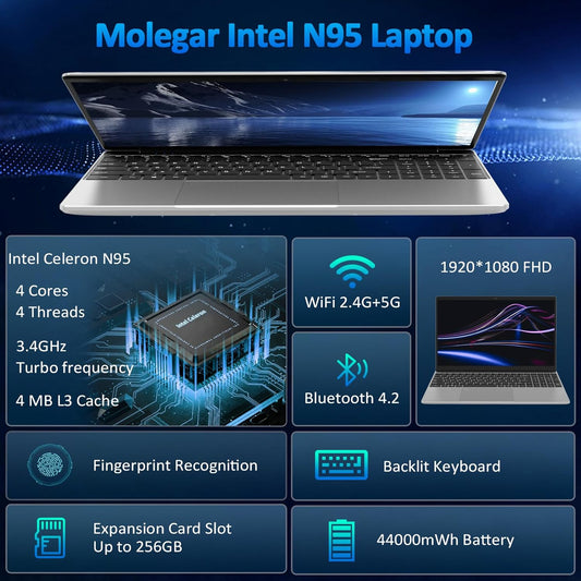 15.6 Inch Laptop,Gaming Laptop with Backlit Keyboard,1920*1080 FHD Eye Protection,16Gb DDR4 1TB Ssd,Quad-Core Intel N95 Cpu(Up to 3.4Ghz),44Wh Battery,2.4/5G Wifi,Bt 4.2,Webcam,Usb 3.0 (Silver)