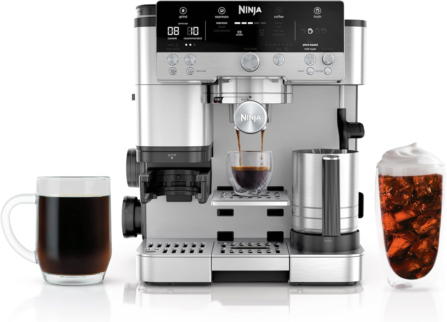 Espresso Machine, Luxe Café Premier Series, Drip Coffee Maker and Rapid Cold Brew, Integrated Grinder, Assisted Tamper, Hands-Free Frother, for Cappuccinos and Lattes, Dairy or Non-Dairy, ES601