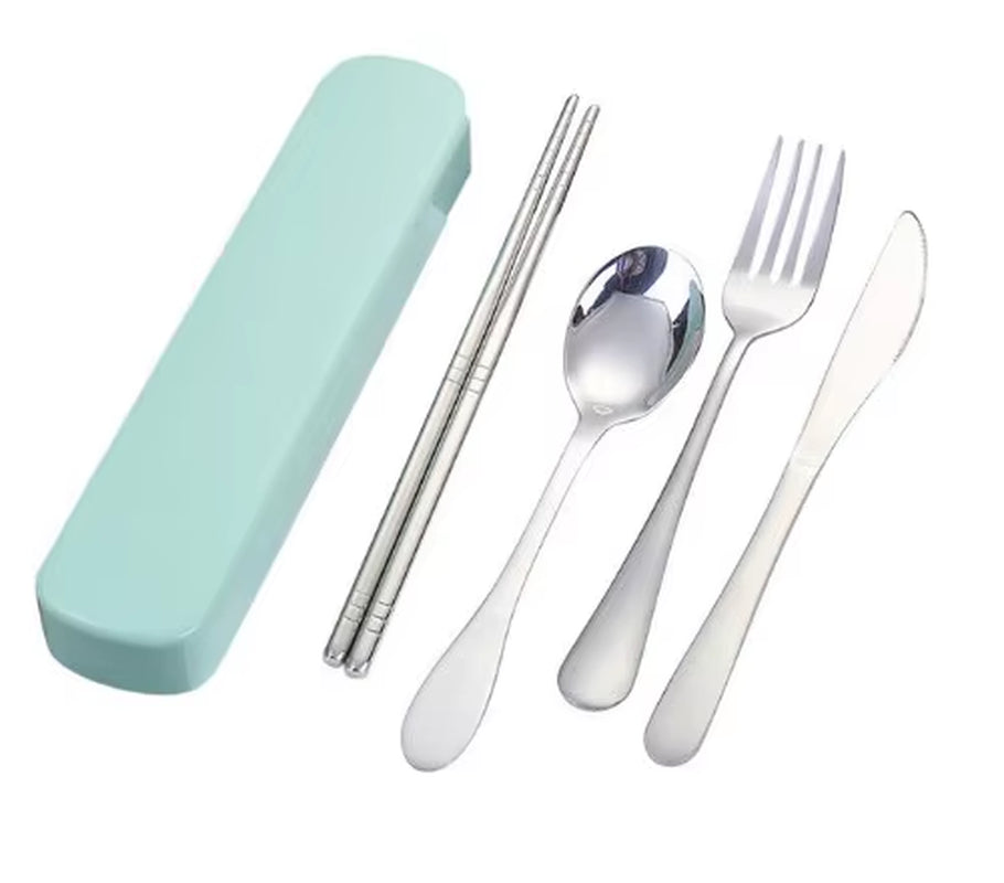 Portable Cutlery Set 4Pcs Stainless Steel Silverware Set with Case for Lunch Box Reusable Travel Camping Flatware Set Personal