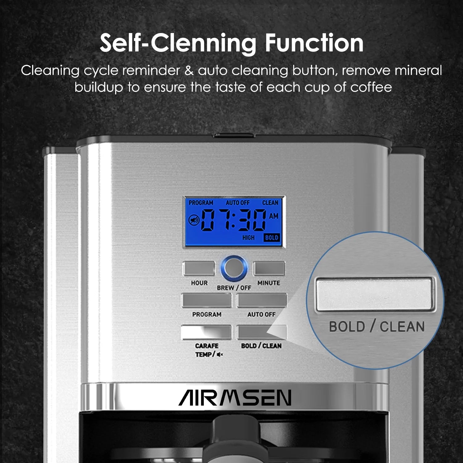 Stainless Steel 12 Cup Drip Coffee Maker, Programmable Coffee Machine Self-Cleaning